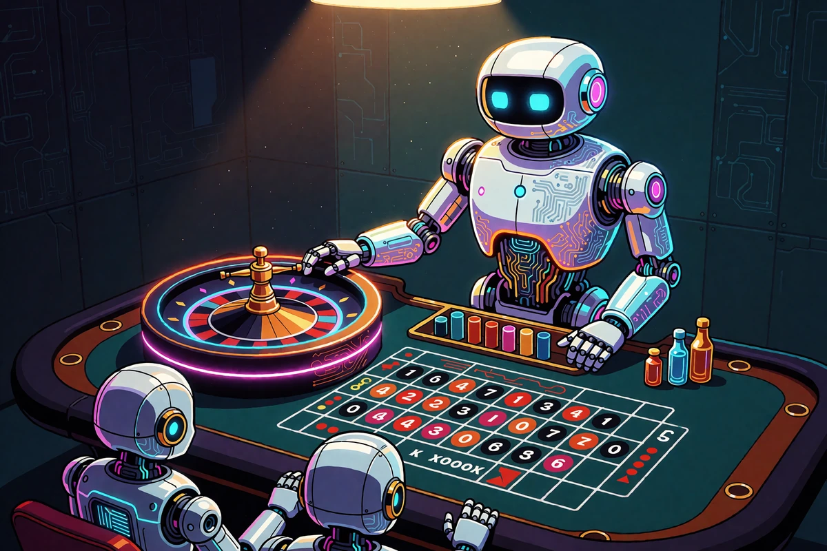 Robot-krupier prowadzący st&oacute;ł ruletki online w studiu kasyna na żywo Casoola